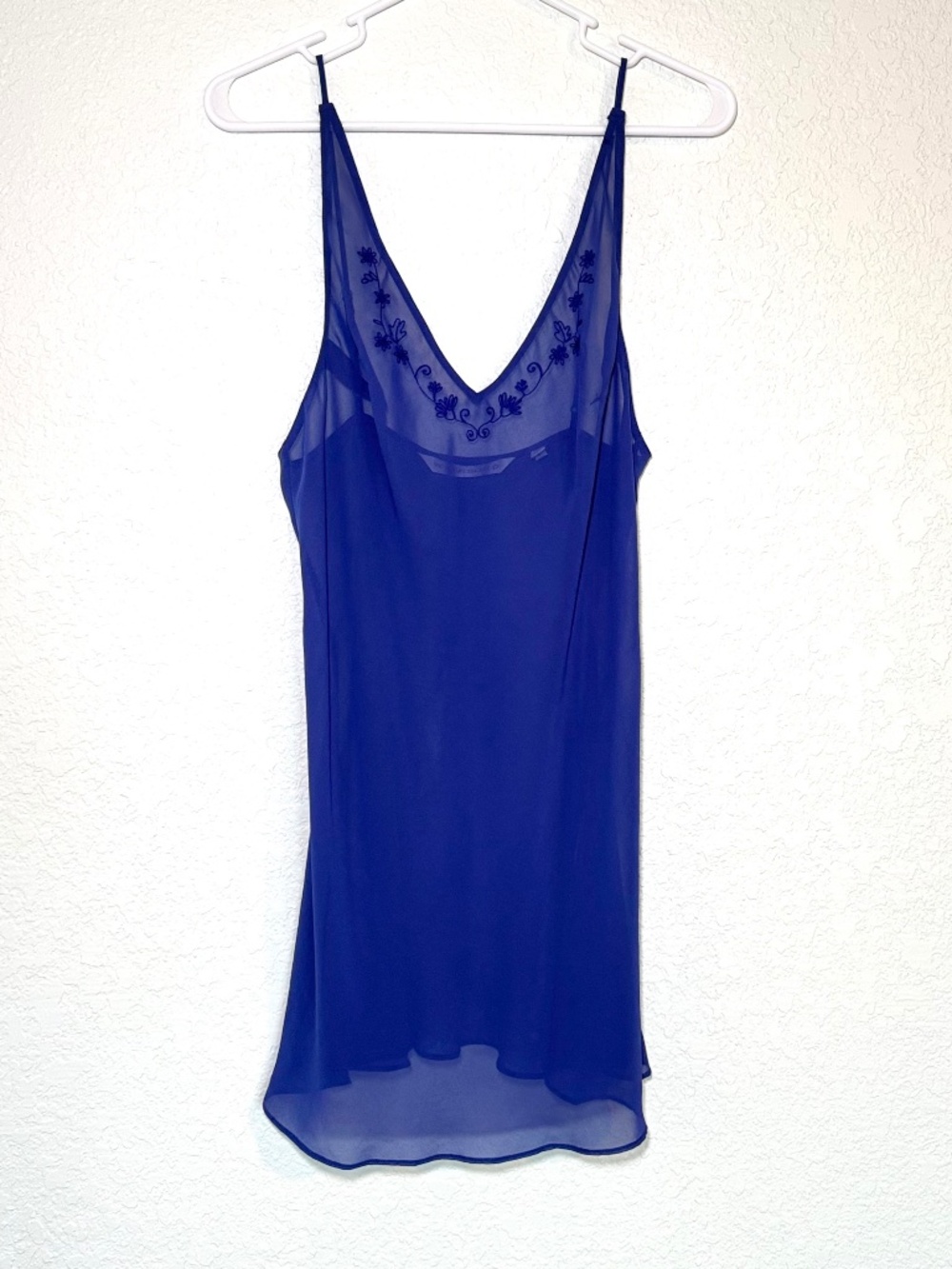 Victoria's Secret Nightie M Sheer Lingerie Embroidered Royal Blue Slip Sexy